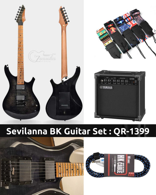 High Gain Sevilanna Black Electric Guitar & Amp FullSet