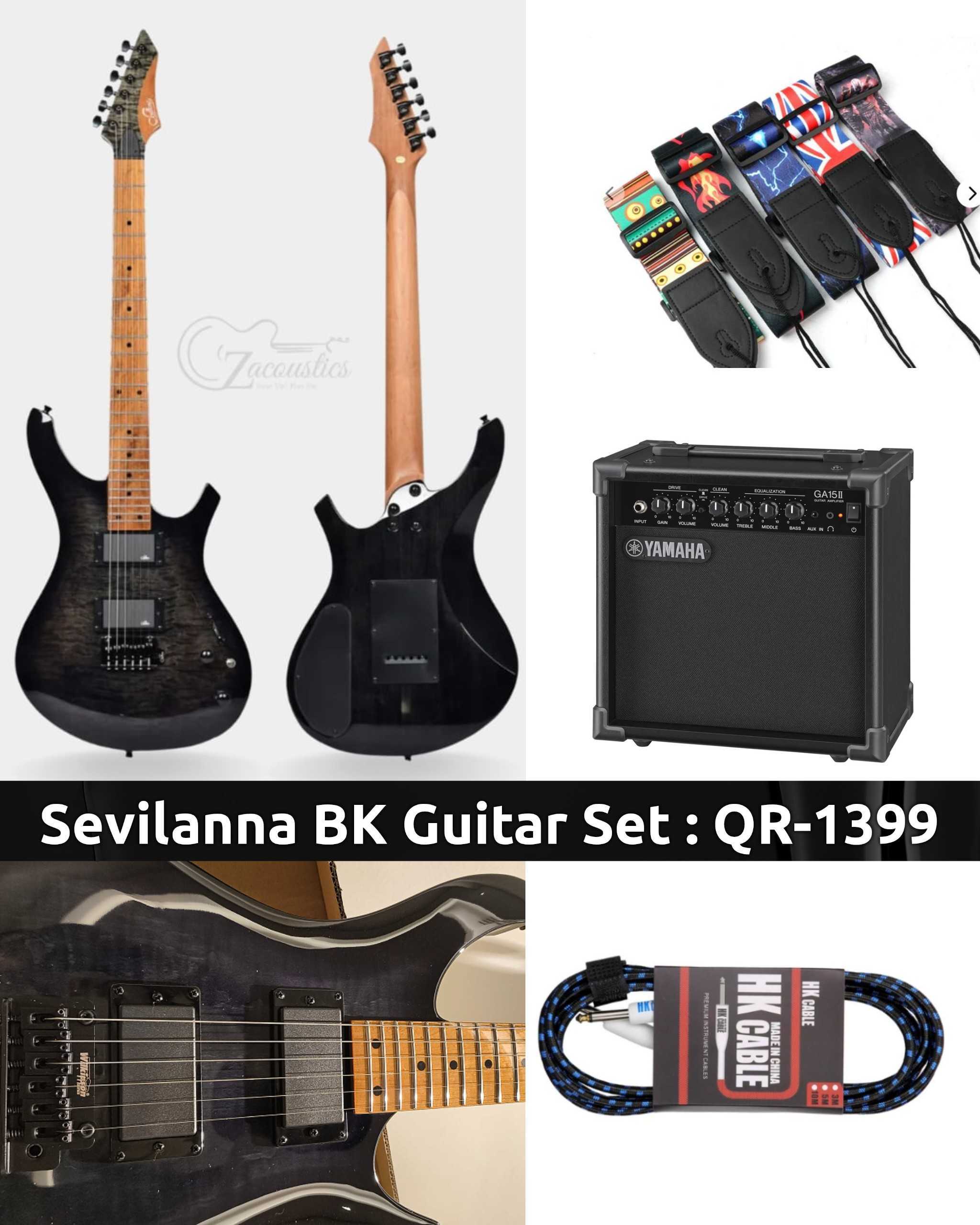 High Gain Sevilanna Black Electric Guitar & Amp FullSet